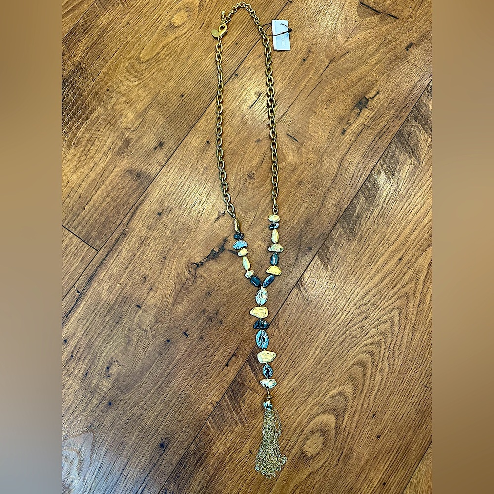 Chico’s Long Gold and Gray Beaded Adjustable Length Necklace